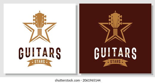 Guitar Music Star Western Acoustic Bass logo design inspiration with Layout Template Business Card