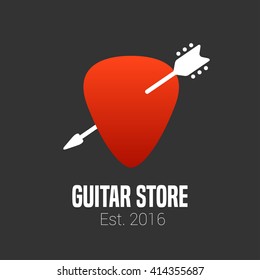 Guitar or music store vector logo, icon, emblem, sign. Graphic illustration of guitar pick as heart symbol