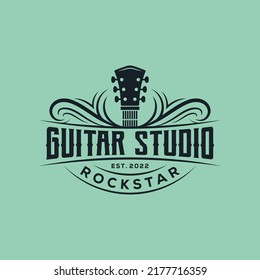 Guitar Music Studio Retro Vintage Logo