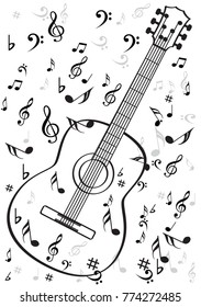 Guitar with music symbols 