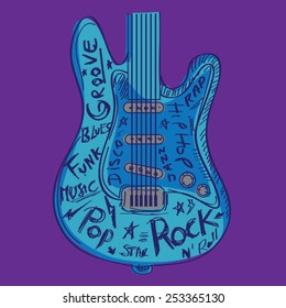 Guitar music typography, t-shirt graphics, vectors