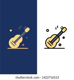 Guitar, Music, Usa, American  Icons. Flat and Line Filled Icon Set Vector Blue Background