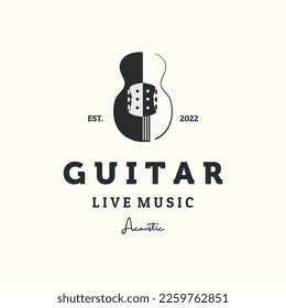 guitar music vintage logo vector minimalist illustration design, acoustic guitar symbol design