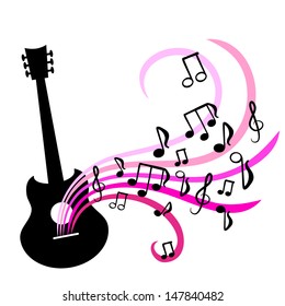 Guitar with a musical camp and music waves (vector)