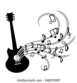 Guitar with a musical camp and music waves 2 (vector)