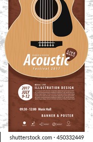 Guitar, Musical instrument design realistic style and A4 poster music festival layout for commercial vector. Musical instrument and music concept.