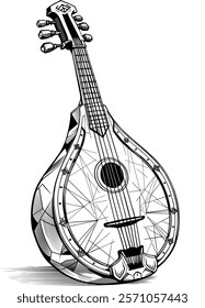  Guitar musical instrument with edge decoration lines , Sketch of Guitar , Vector illustration