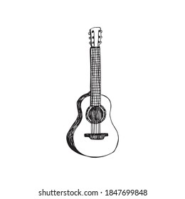 guitar. musical instrument. Line art. Freehand drawing. n. Tattoo. Graphic element.