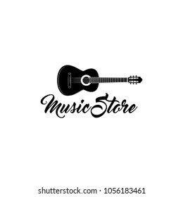 Guitar. Musical Instrument. Music Store Logo Label. Music Icon. Vector Illustration. Design Element