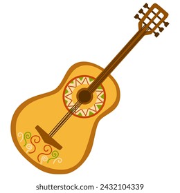 Guitar. Musical instrument. Object for Cinco de Mayo parade, Mexican fiesta. Vector hand drawn illustration.