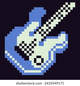 Guitar musical instrument pixel art icon. Isolated vector illustration. 8-bit sprite. Design stickers, logo, mobile app.