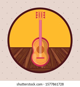 guitar musical instrument in wooden table vector illustration design