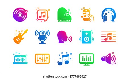Guitar, Musical note and Headphones. Music icons. Jazz saxophone classic icon set. Gradient patterns. Quality signs set. Vector