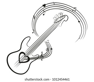 Guitar with musical notes.