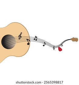 A guitar with musical notes
