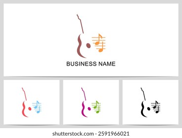 Guitar Musical Sheet Notes Logo Design