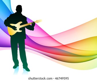 Guitar Musician on Colorful Abstract Background Original Vector Illustration