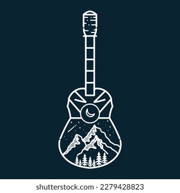 Guitar and nature graphic illustration vector art tshirt design