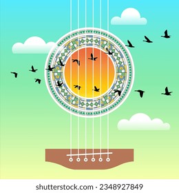 Gitarre- und Naturposter-Grafik-Design, Vektorgrafik