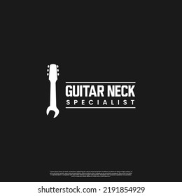 guitar neck repair, guitar neck service, guitar neck specialist logo. guitar neck combine with wrench