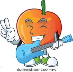 With guitar nectarine cartoon character on a white background