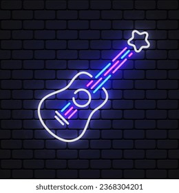 Guitar neon icon on black background. Vector illustration