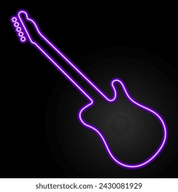 signo de neón de guitarra, diseño de banner moderno brillante, tendencia de diseño moderno colorido sobre fondo negro. Ilustración vectorial.