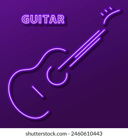 guitar neon sign, modern glowing banner design, colorful modern design trend. Vector illustration.