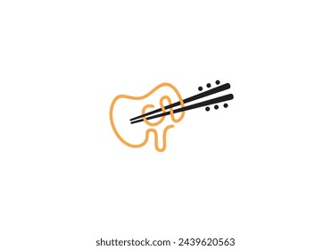 guitar and noodle logo. live acoustic music restaurant design template