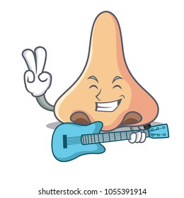 With guitar nose mascot cartoon style