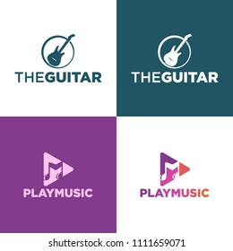 Guitar and note Play music Logo Template