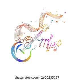 Guitar and notes abstract . hand drawing. Not AI. Vector illustration