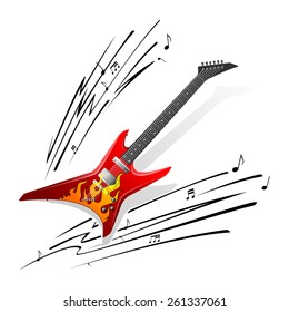 Guitar and notes.  Guitar for  hard rock.