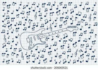 Guitar and notes in notepad illustration