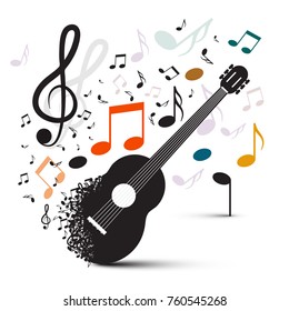 Guitar with Notes on White Background