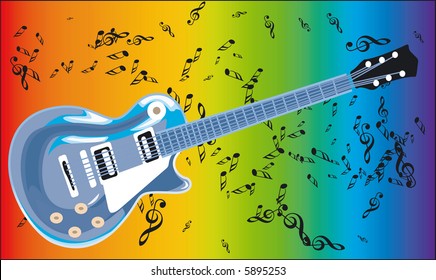 Guitar and Notes - Vector