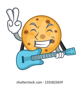 With guitar oat cookies in a cartoon jar