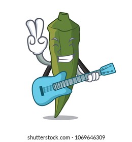 With guitar okra mascot cartoon style