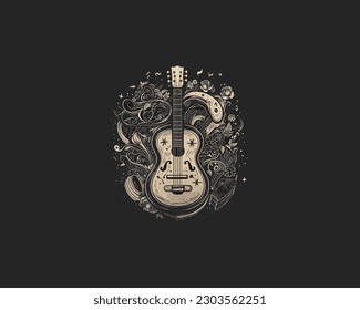 Guitar on a black background. vector illustration.