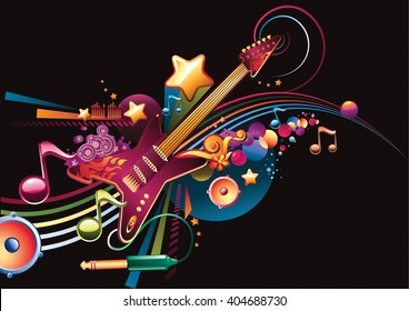 Guitar on color musical background