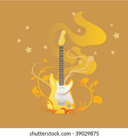 Guitar On Floral Background Stock Vector (Royalty Free) 39029875