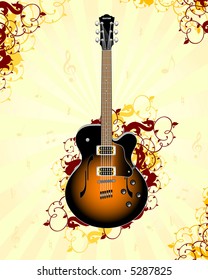 Guitarra sobre fondo floral (vector)