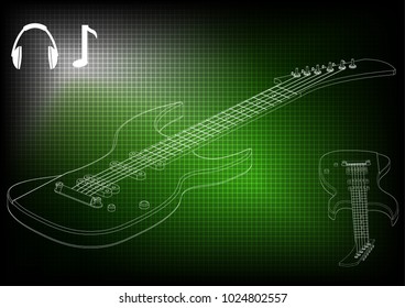 Guitar on a green background. Drawing. 3d model