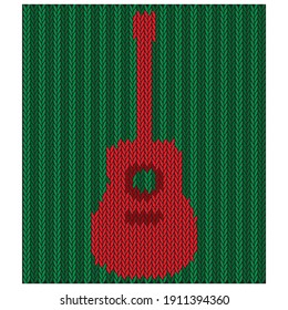Guitar On The Knitted Pattern Background. Knitting Pattern. Guitar Music Instrument Abstract Illustration. Guitar Vector Illustration