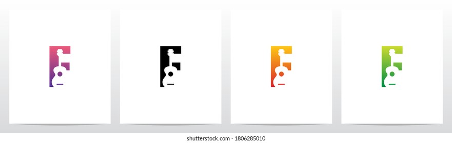 Guitar On Letter Logo Design F