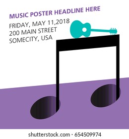 A guitar on a musical note page template for print or web 