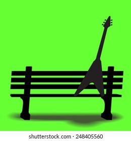 Guitar on a park bench music background