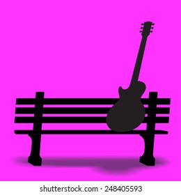 Guitar on a park bench music background