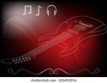 Guitar on a red background. Drawing. 3d model