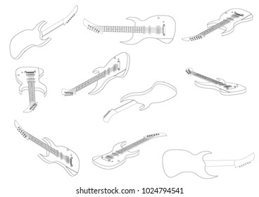 Guitar on a white background. Drawing. 3d model